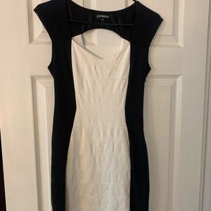 Express Body Con fitted black & white panel dress